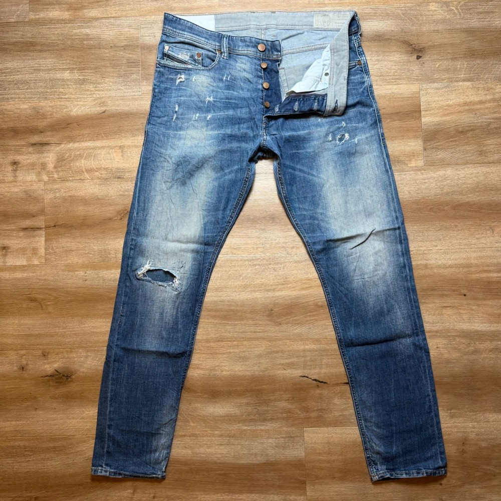 Diesel Tepphar Jeans Mens 32x30 Blue Slim Carrot Distressed Stretch 084MX Denim
